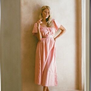 Sabo Skirt Coral Cutout Midi Dress Size L Puff Sleeve